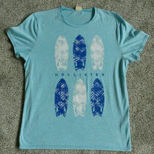 HOLLISTER California Men's Graphic T-Shirt Short Sleeve Light Blue Surf Large